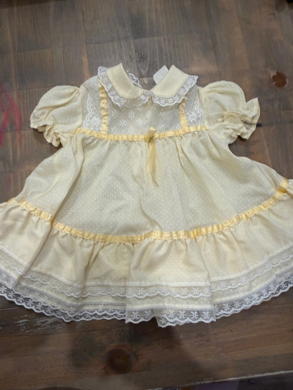 Vintage Sweet Yellow Lace Baby Dress with Ribbon Trim